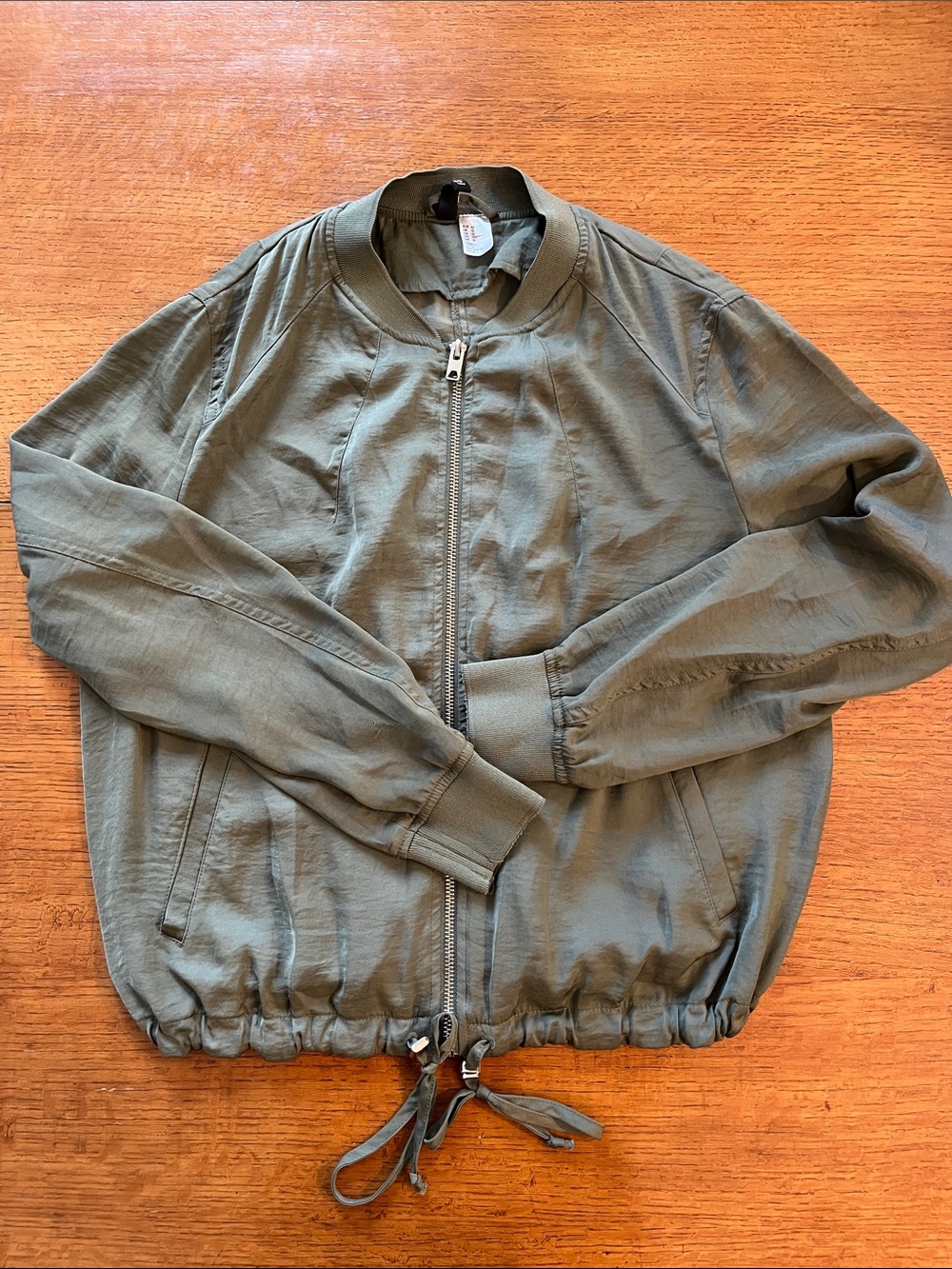 Women’s  Olive Bomber Jacket with Drawstring Hem